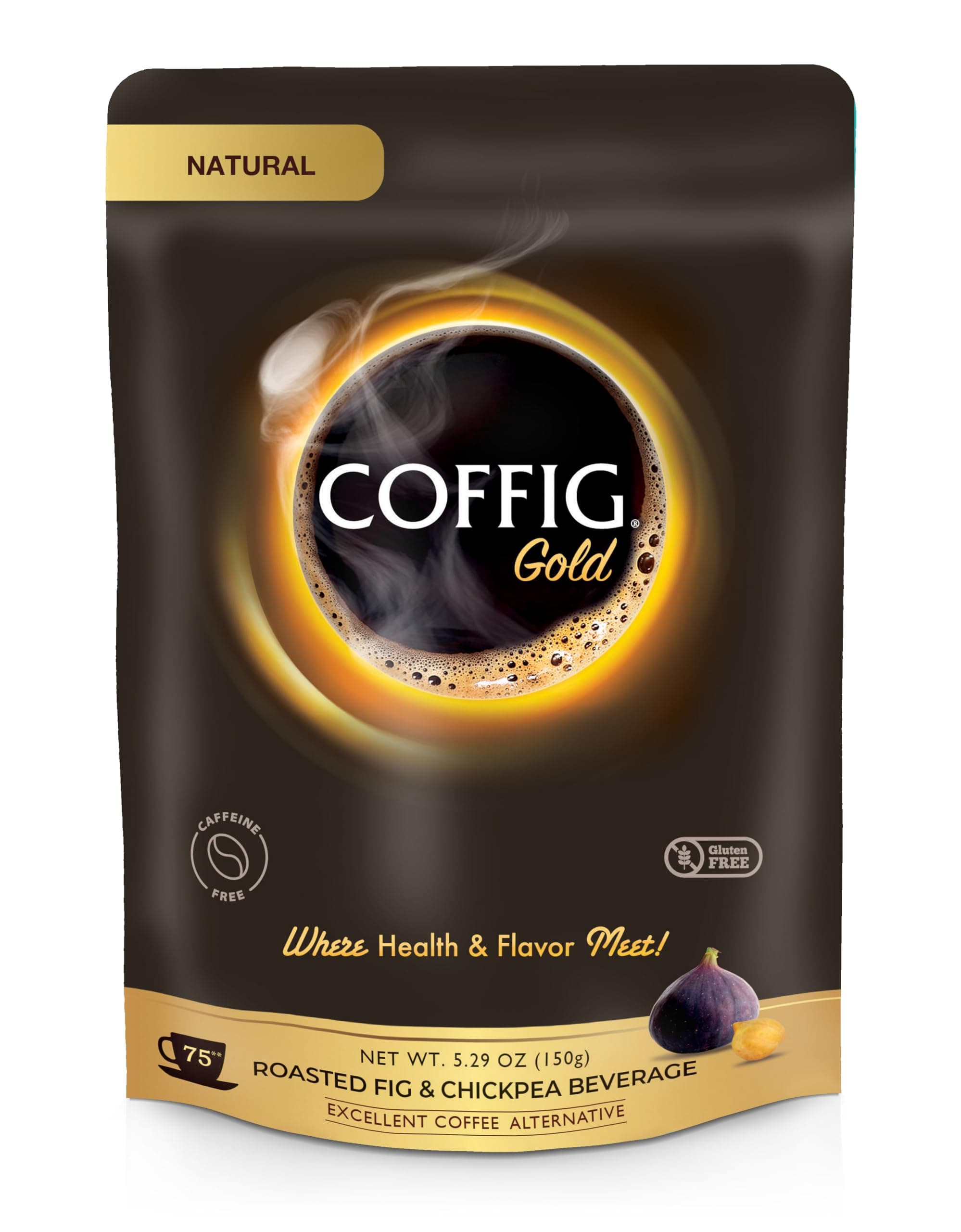 COFFIGGold - Coffee Substitute & Alternative - Roasted Fig & Chickpea Coffee - Caffeine Free Herbal Energy Drink & Healthy Beverage for Men & Women - Keto & Vegan Friendly - 5.29oz (150g)