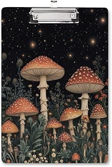 WAVEYU Cute Clipboard, Wooden Hardboard Decorative for Office Supplies, Fashion Nursing Clip Board with Low Profile Metal Clip, Chic Designed for Standard Size(12.5"x9"), Mushroom Pattern