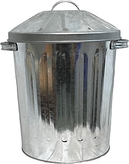 EasyShopping Small Medium Large 15L 60L 90L Litre Metal Galvanised Home Garden Bin Leaves Paper Wood Rubbish Dustbin Made In U. K. (Small 15L Silver Bin)