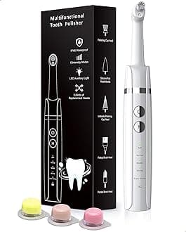 Tooth Polisher, Trueocity Toothbrush Teeth whitening kit with 5 Modes for Plaque Stain Removal Yellow Teeth, Teeth Polisher Stain Remover with 5 Heads & 3 polishing Paste, Rechargeable