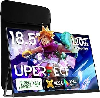 Portable Monitor 18.5 inch 120HZ 125% sRGB 1080P w/VESA & Stand, Large Portable Monitor FreeSync IPS HDR Gaming Display, HDMI USB C Travel Second Screen for Laptop MacBook