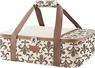 Lifewit Insulated Single Decker Casserole Carrier for Hot or Cold Food, Lasagna Lugger Holder Fits 9" x 13" Baking Dish, Thermal Lunch Tote Bag for Potluck Parties, Picnic and Cookouts, Cream