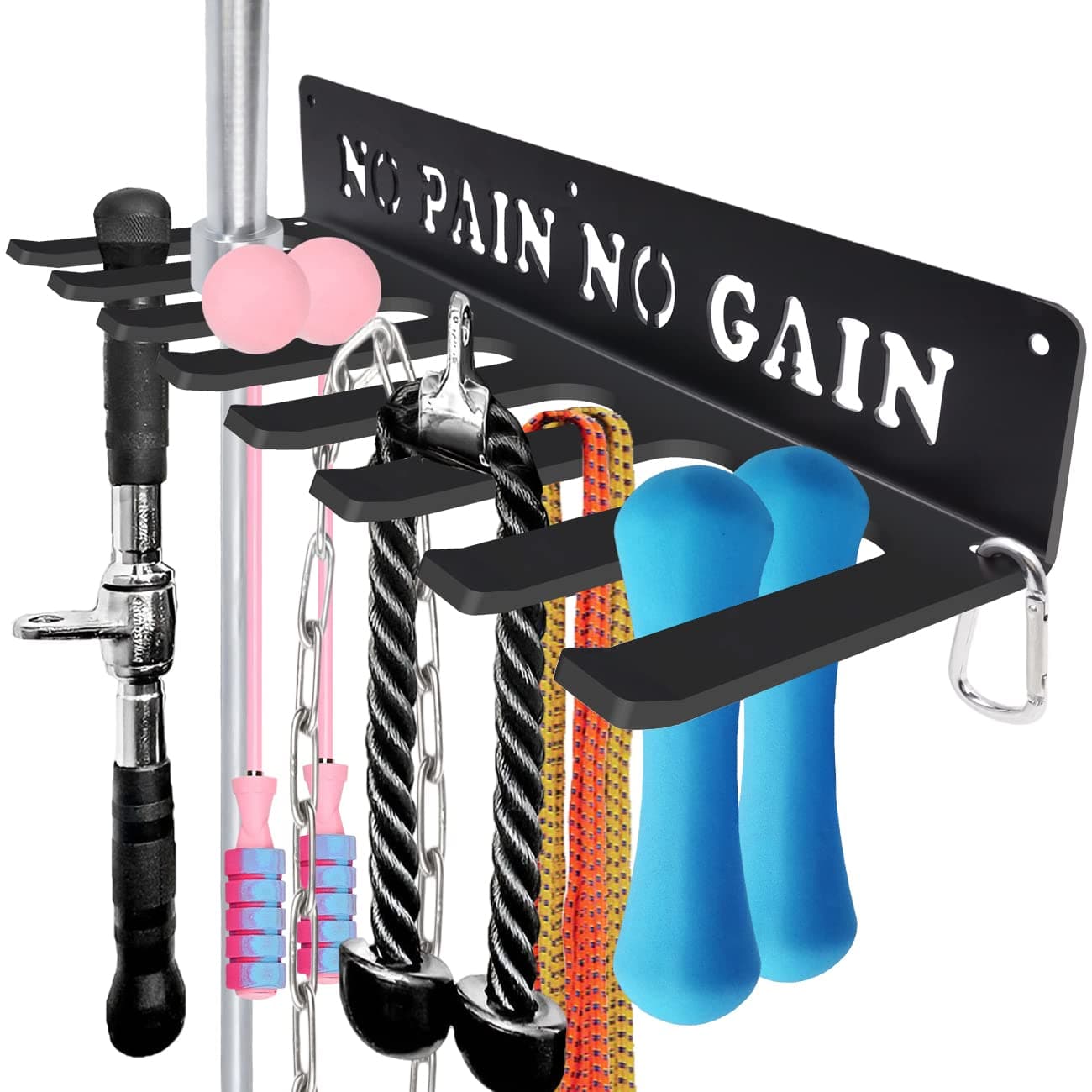 Gym Home Rack 10 Hook Heavy-Duty Wall-mounted Organizer Multi-Purpose Workout Gear Wall Hanger Storage for Resistance Bands, Jump Ropes, Lifting Belt, Fitness Bands, Barbells Carabiners Included