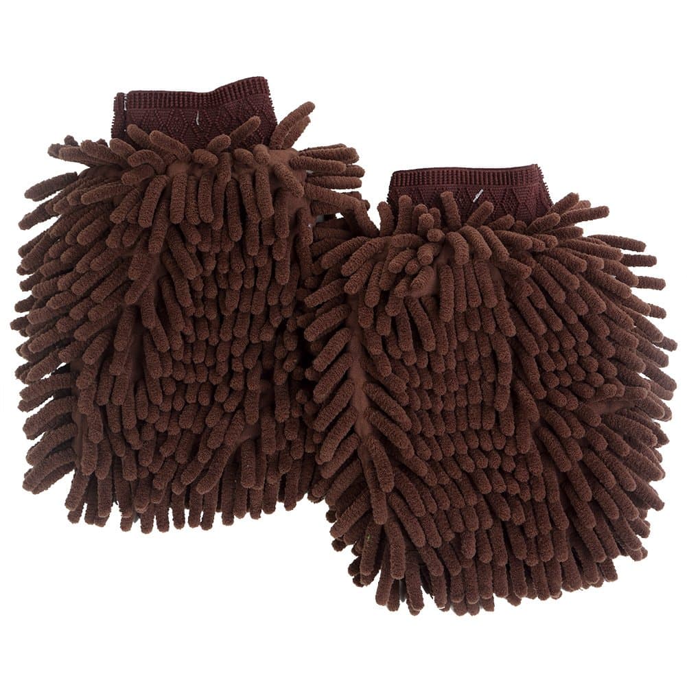 Ultimate Car Wash Mitt - 2 Pack - Premium Chenille Microfiber Wash Mitt - Wash Glove - Lint Free - Scratch Free - Regular Size(Brown)