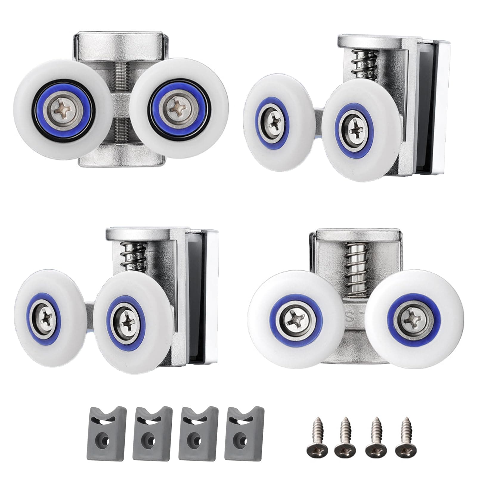 Cokritsm4PCS Shower Door Rollers, 26mm Sliding Shower Doors Wheels, Replacement Wheels Shower Doors，2xDouble Twin top/Bottom Shower ，Shower Door Runners Pulleys for Curved Glass Doors 6-8mm