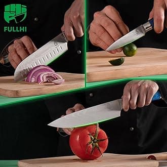 FULLHI 15pcs Japanese Knife Set with Magnetic Knife Block Holder, Japan Stainless Steel Blades, Blue Resin Ergonomic Handles for Professional and Home Cooking