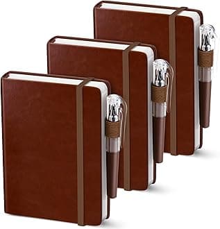 Oucaru Small Notebook College Ruled, 3 Pack (Brown) 3.7x5.7 in Pocket Notebook Journaling Notebooks Mini Hardcover Lined Note Pads with Pens for Work Business Travel and Office Supplies