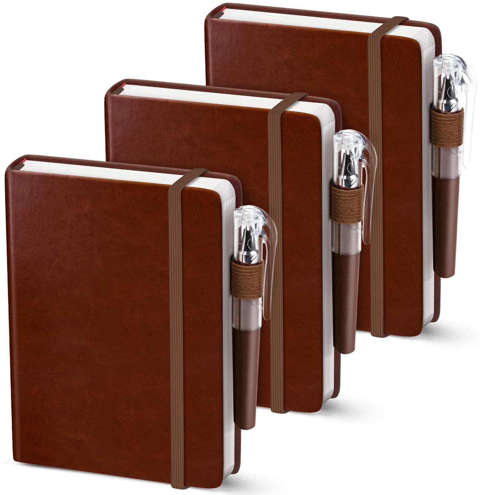 Oucaru Small Notebook College Ruled, 3 Pack (Brown) 3.7x5.7 in Pocket Notebook Journaling Notebooks Mini Hardcover Lined Note Pads with Pens for Work Business Travel and Office Supplies