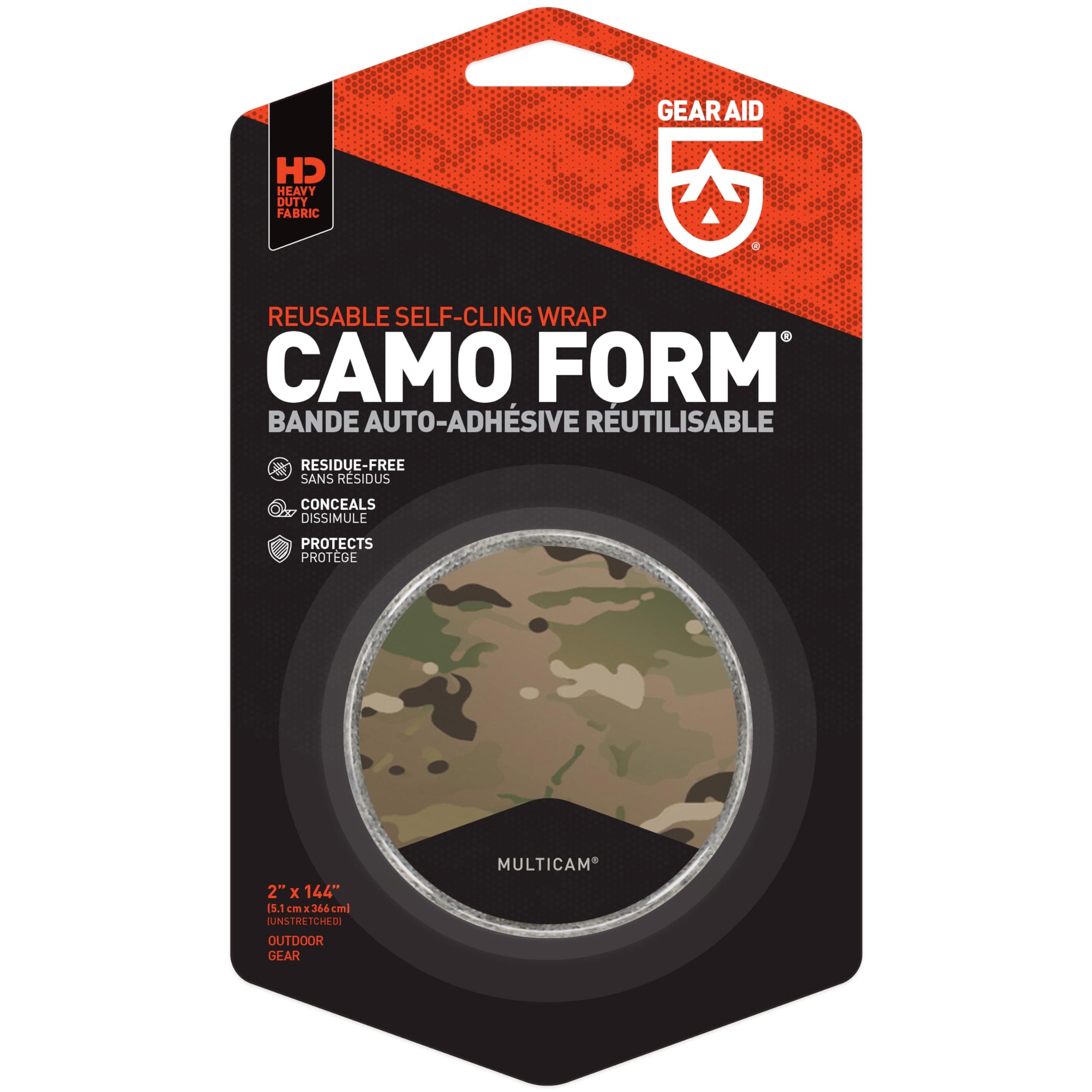 GEAR AID Camo Form Self Adhesive and Reusable Camouflage Wrap, 2" x 144" Roll