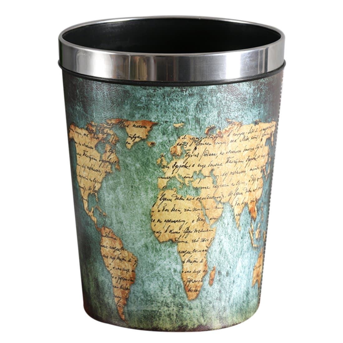 FutureShapers Waterproof Waste Paper Bin Map Pattern with Lidded for Office,Kitchen,Bedroom,24 * 24 * 31.5cm