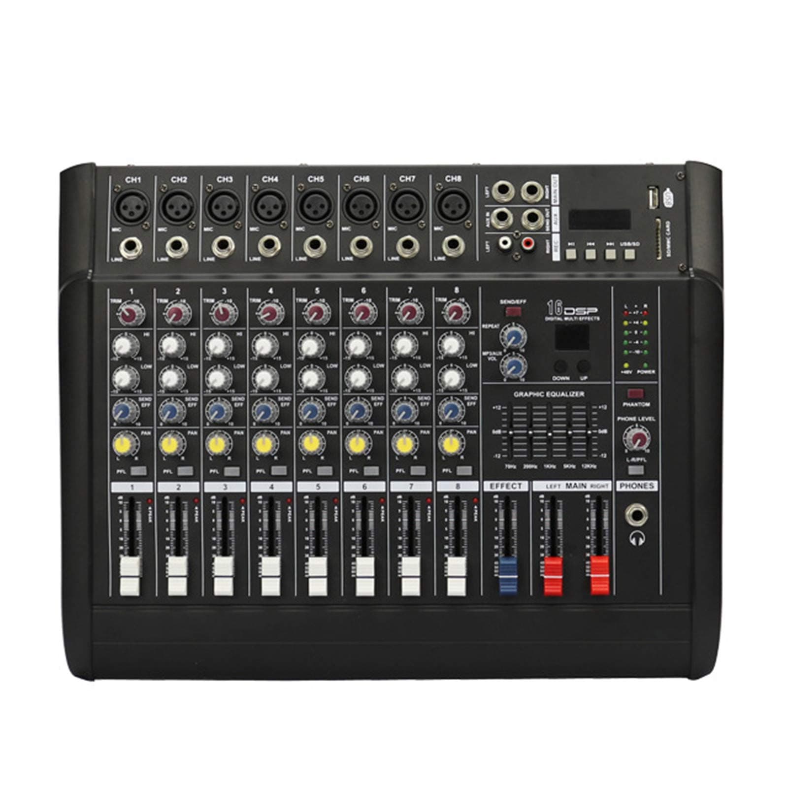 AFYH Live Mixers, Studio Mixing Desks 8-channel Bluetooth digital audio mixer with power amplifier effect comes with 110v-220v voltage conversion for KTV conference multi-channel mixer