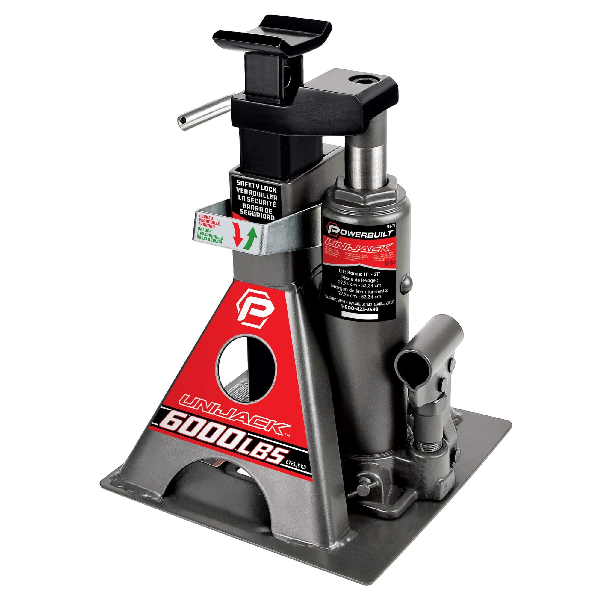 3 Ton All-In-One Hydraulic Bottle Jack And Jackstand In One Unit, Compact, Wide Base, 11- 21 Inch Range, Eliminates Jackstands, For Unibody, Trucks, Suvs, Rvs, Cars, Trailers, Asme - 620471