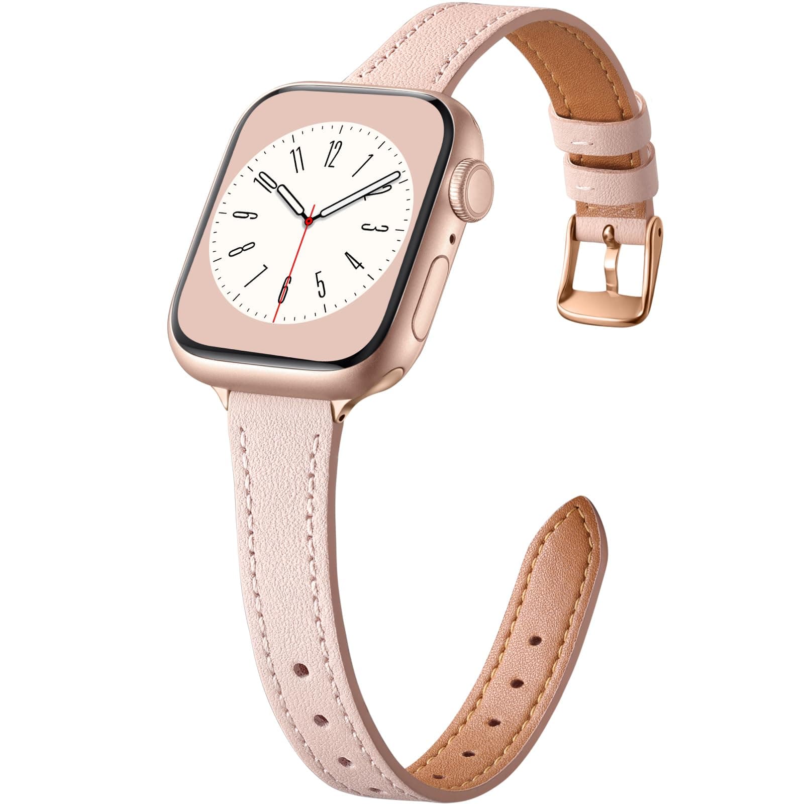 – CeMiKa Slim Leather Straps Compatible with Apple Watch Strap 38mm 40mm 41mm 42mm, Genuine Thin Leather Replacement Band for Apple Watch SE/iWatch Series 10 9 8 7 6 5 4 3 2 1, Women Men, Sand Pink