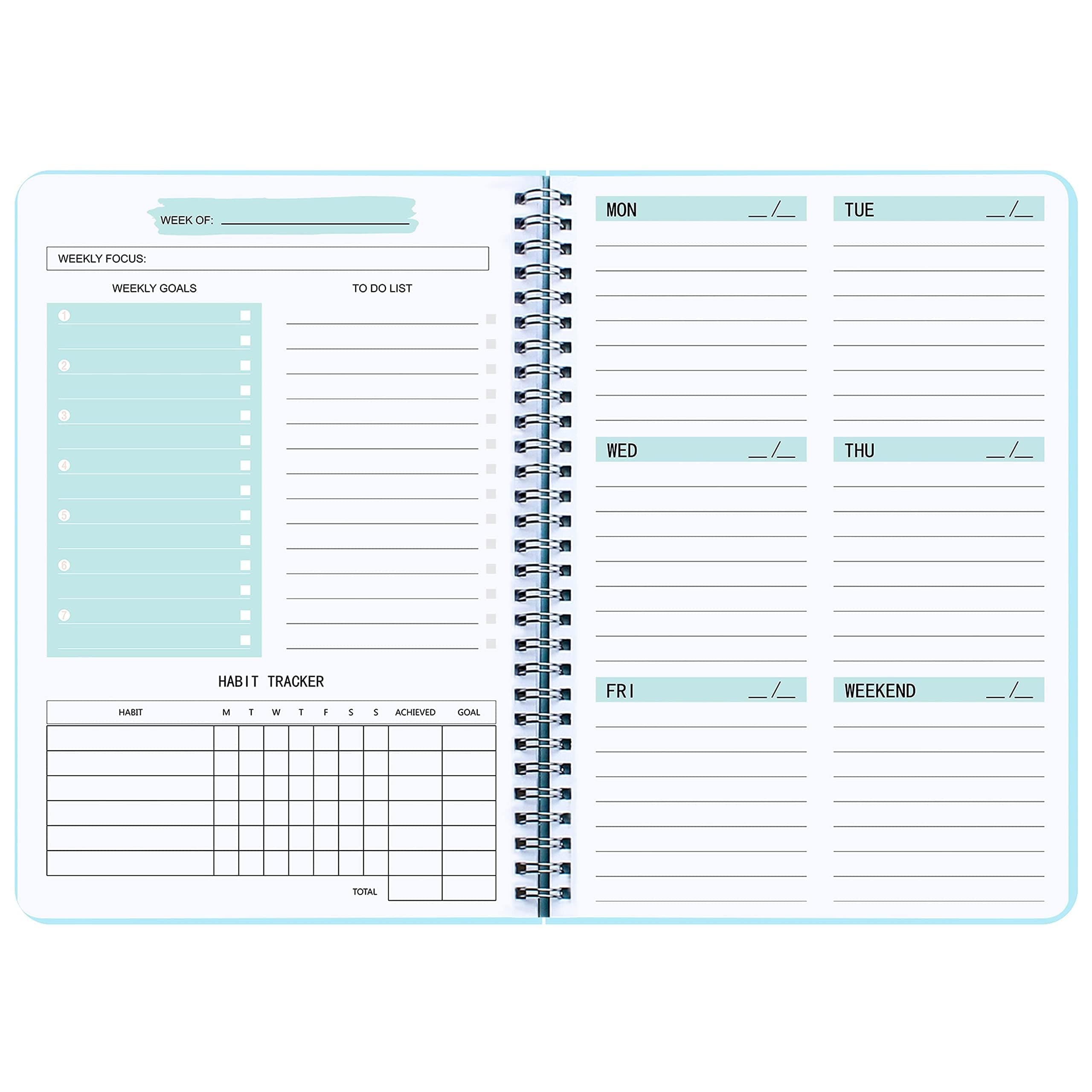 KAICN Undated Weekly Planner Goals Notebook with Spiral Binding, A5 (5.7x8.0in)