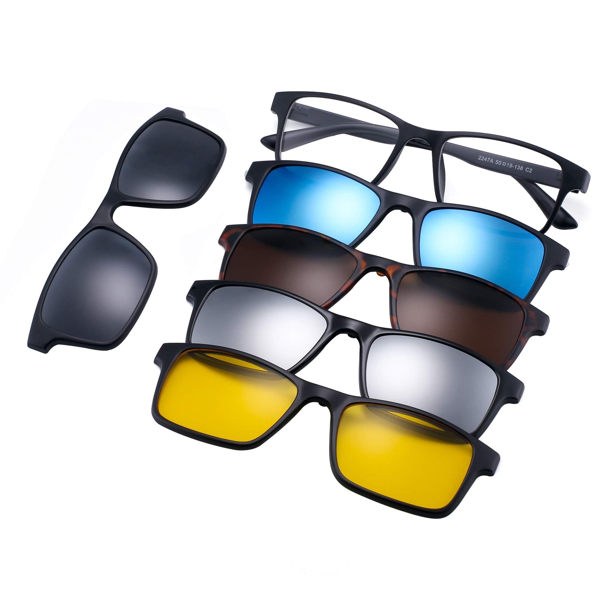 Magnetic 5Pcs Polarized Clip-on Sunglasses Plastic Frame for Night Driving