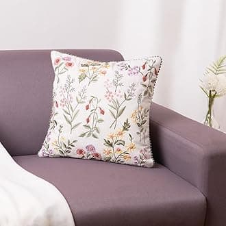 haus & kinder Decorative Embroidered Cushion Cover | Garden Reverie Throw Cushion Cover for Sofa, Living Room | Cotton Cushion Covers 16 Inch X 16 Inch
