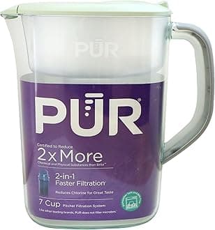 PUR 7-Cup Water Filter Pitcher with 1 Genuine PUR Filter, 2-in-1 Powerful, Faster Filtration, Lasts 2 Months or 40 Gallons, Dishwasher Safe, Lime (PPT700LA)