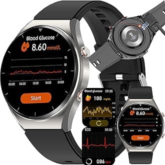 Blood Glucose Monitoring Smart Watch, ECG Fitness Tracker with Body Temperature, 24/7 Heart Rate Blood Pressure Oxygen Monitor Calorie Step Counter for Men Women,Silver
