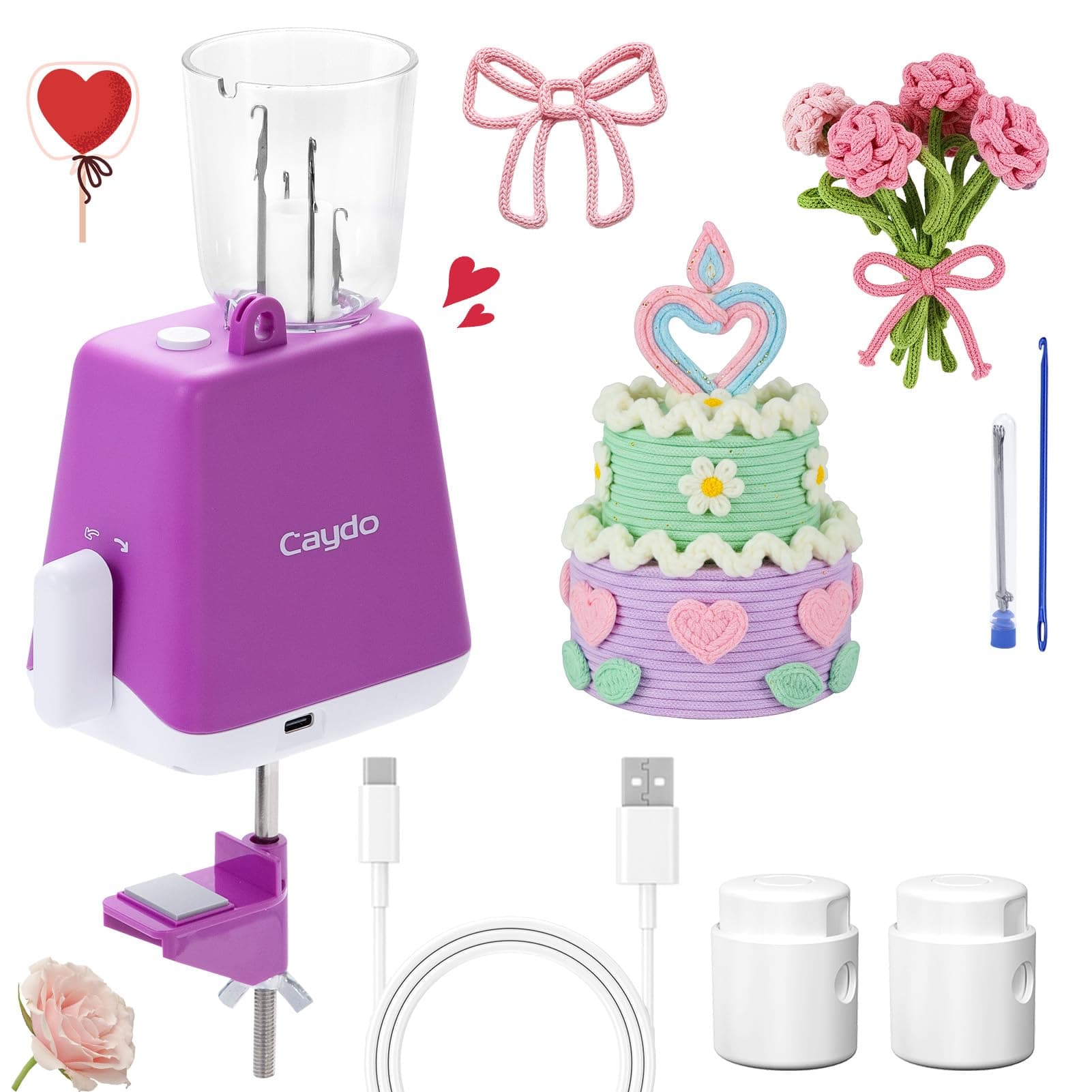 Caydo i Cord Knitting Machine, Electric iCord Maker Tool with Adequate Tension, i-Cord Knitter Machine, Automatic Knitting Yarns to i-Cords, Efficiently DIY Knitting Machine for Crocheters(Patented)