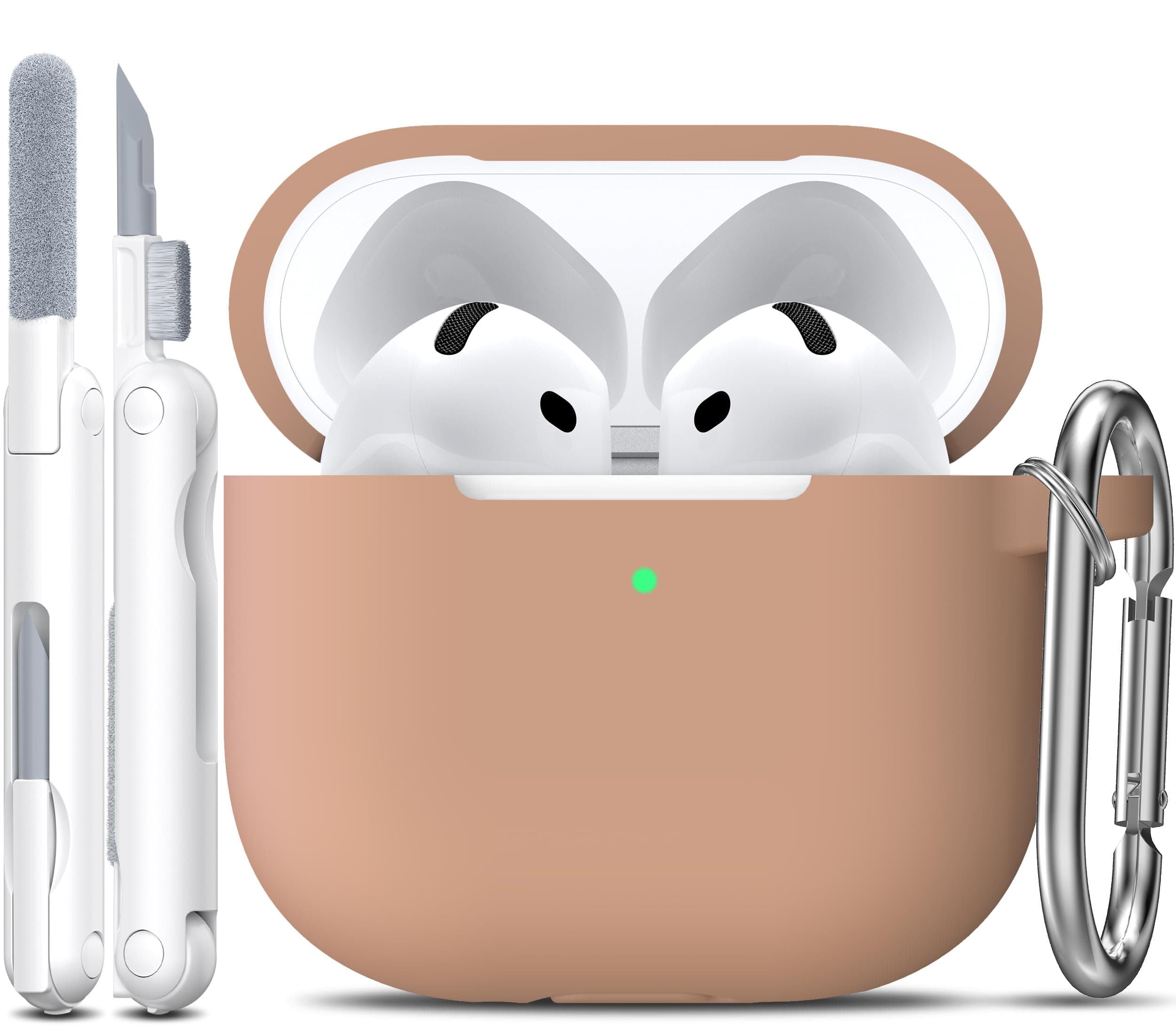 R-fun for AirPods 4 Case with Cleaner Kit,Full Protective Soft Skin Silicone Cover with Keychain for AirPods 4 Gen Case for Men Women,Compatible with Apple AirPods 4th Genaration Case 2024,Milk Tea