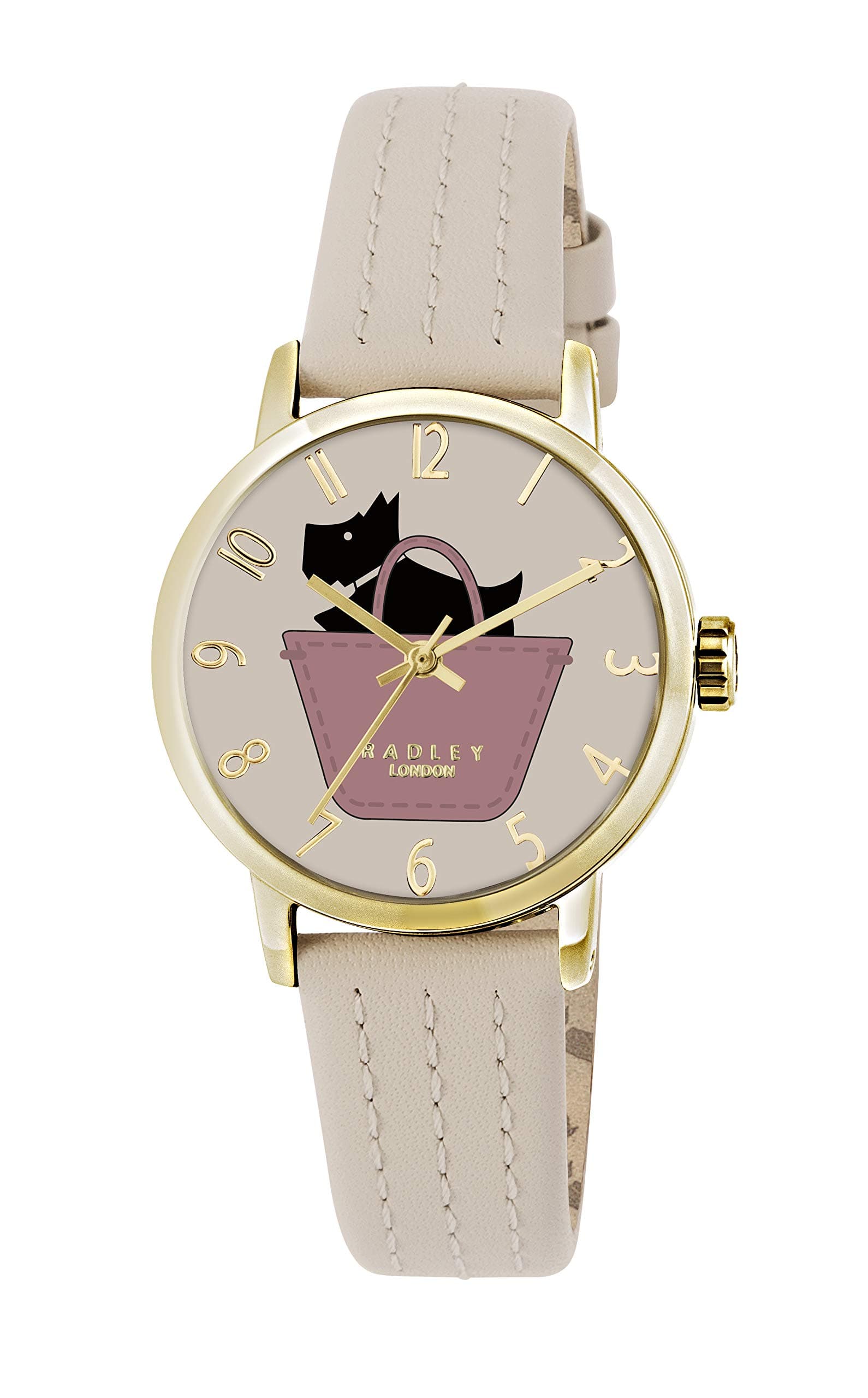Border Watch with Cream Leather Strap Gold Casing Analogue Display Leather Watch for Women