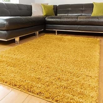 Plush Ochre Yellow Soft Pile Shaggy Shag Area Rug Modern Fluffy Plain Living Room Lounge Sunroom Bedroom Rugs 81cm x 151cm