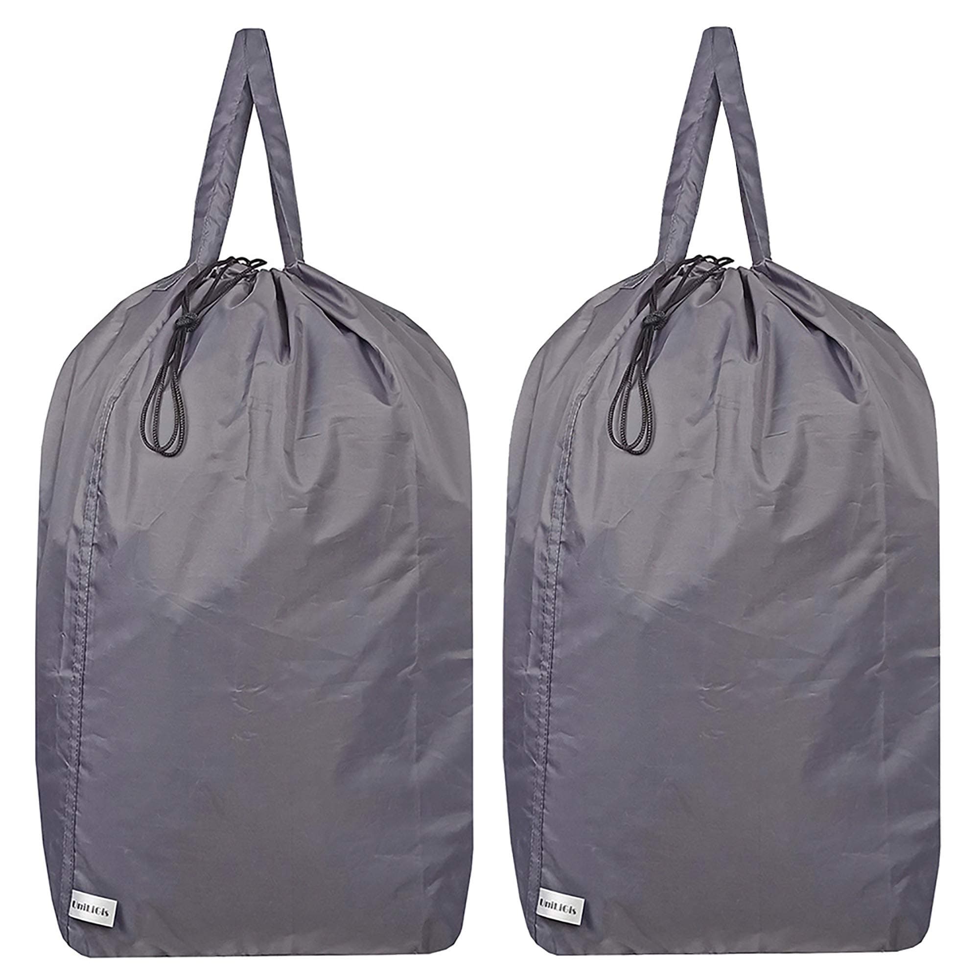 Washable Travel Laundry Bag with Handles and Drawstring (2 Pack), Heavy Duty Large Enough to Hold 3 Loads of Laundry, Fit a Laundry Basket or Clothes Hamper, 27.5x34.5 in,Grey