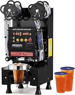 ROVSUN Cup Sealing Machine, Fully Automatic Cup Sealer Machine 500-650 Cups/H, Electric Cup Sealing Machine 88/89/90/95mm with LCD Digital Control, Cup Sealer for Bubble Milk Tea Coffee, Black