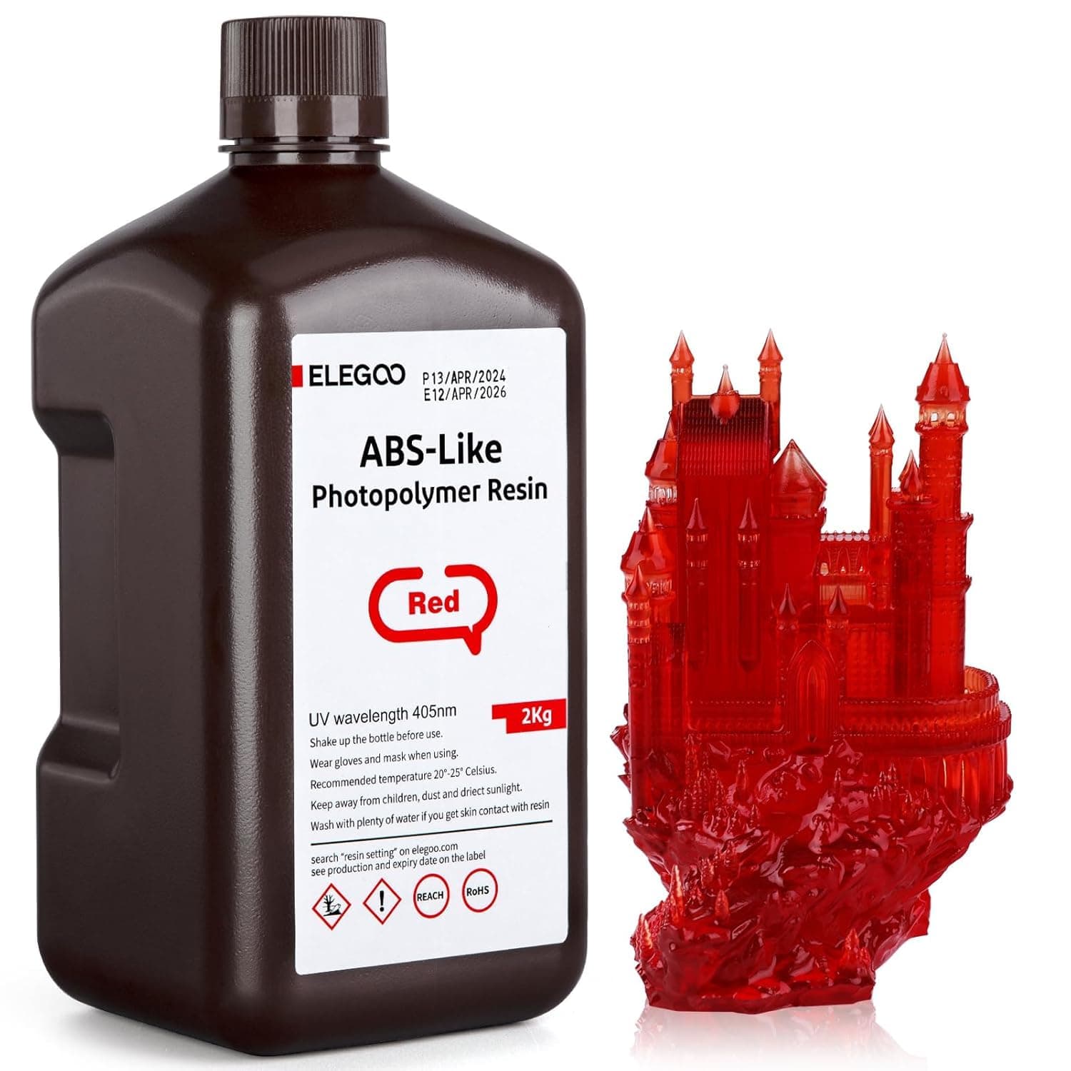 ELEGOO LCD UV 405nm ABS-Like 3D Resin for LCD 3D Printer Photopolymer Resin for LCD/DLP/MSLA 3D Printing - Clear Red 2KG