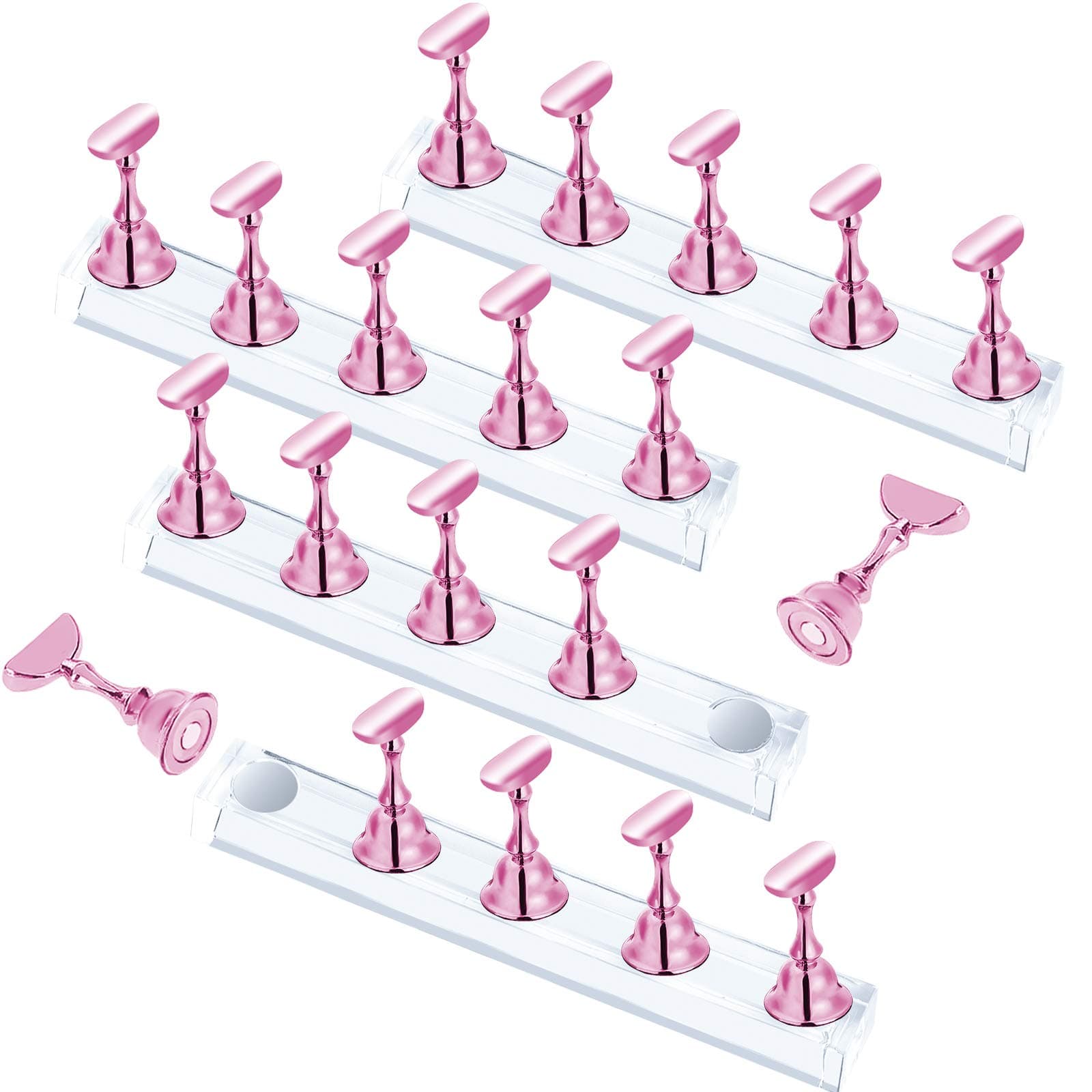 JUSTOTRY 4 Sets Pink Nail Stand for Press on Nails Display, Magnetic Fake Nails Holder for Painting Nails Practices, Beginner Acrylic Nail Art Kit Accessories, Nail Salon Equipment and Decor