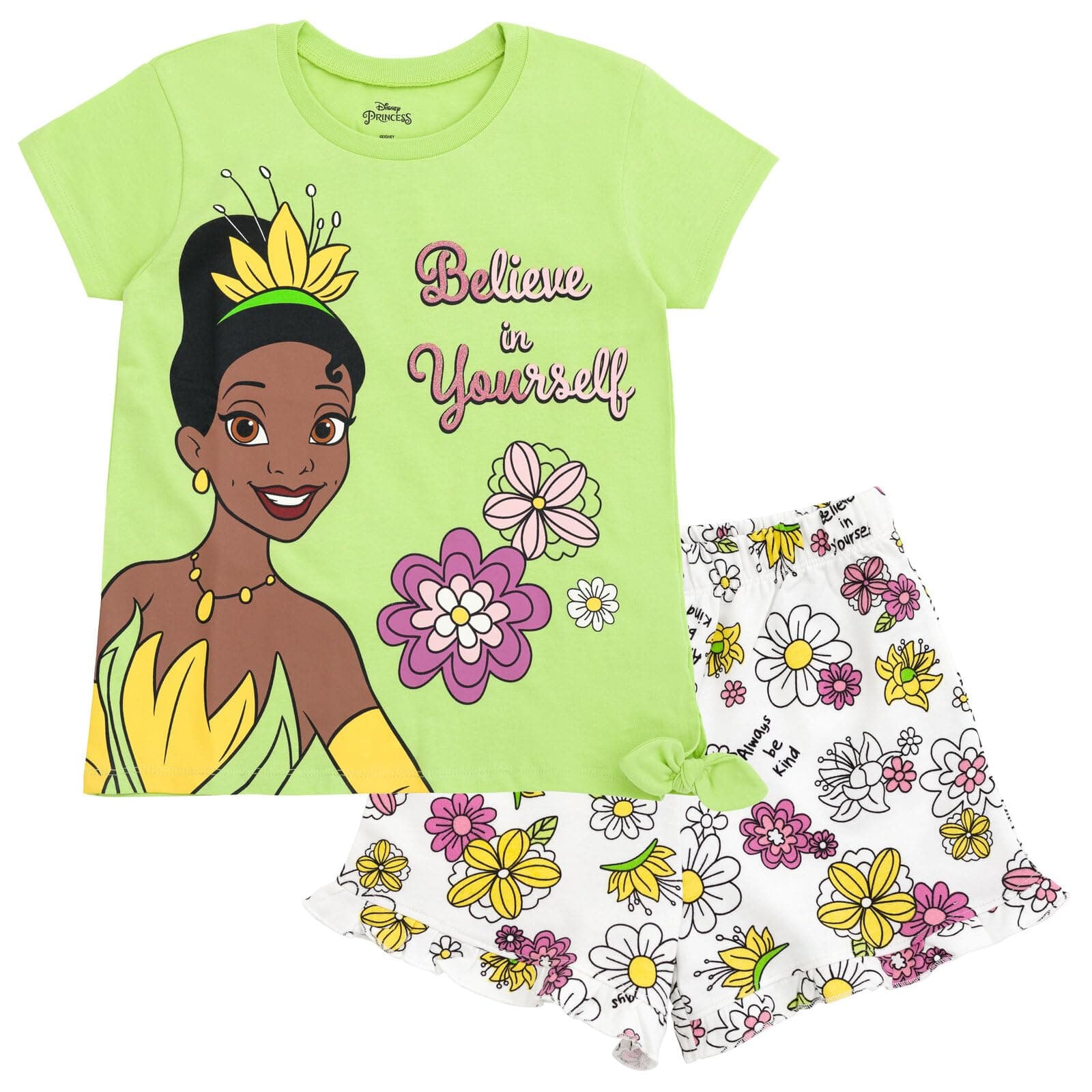 Disney Frozen Moana Princess Tiana Floral Peplum T-Shirt and French Terry Shorts Outfit Set Toddler to Big Kid