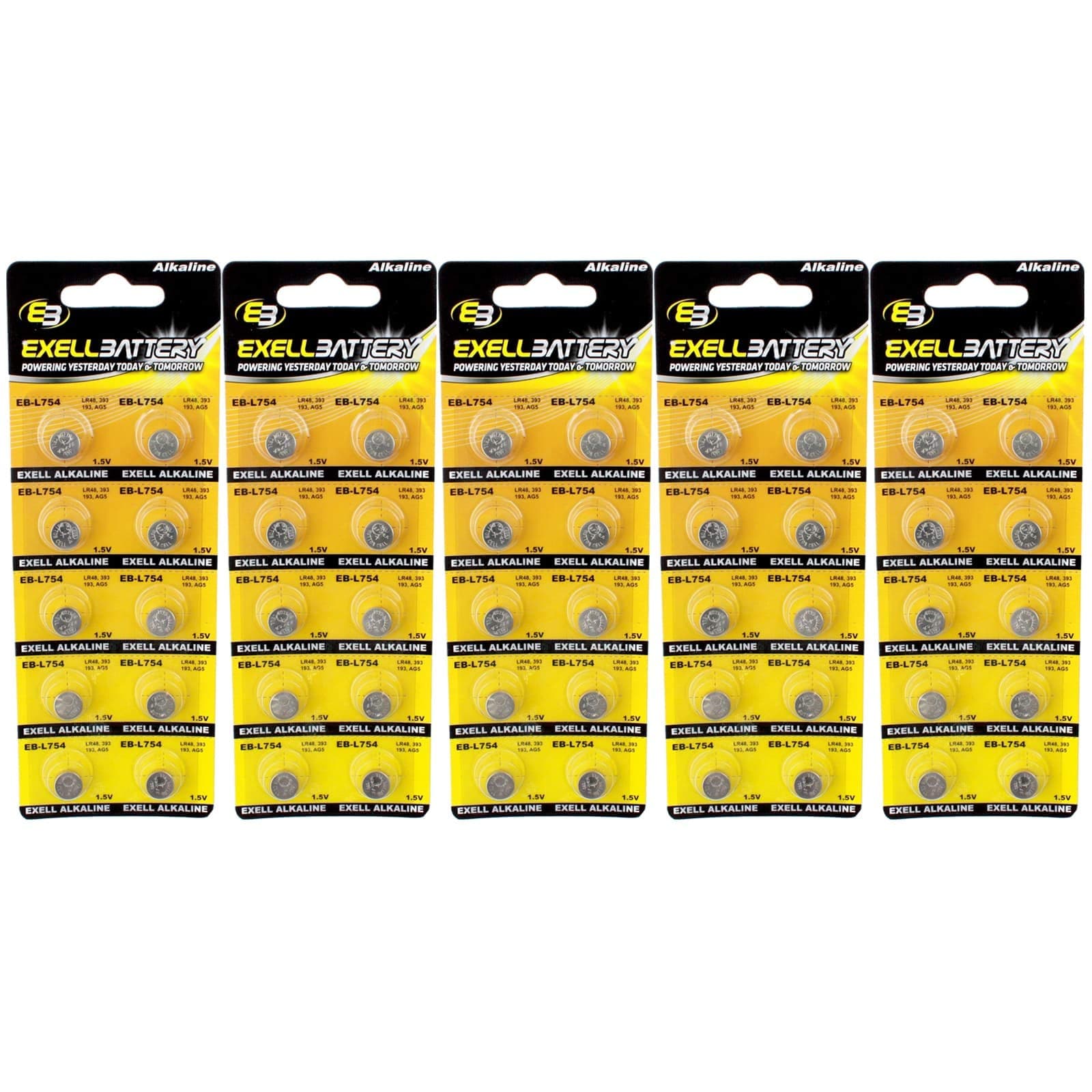 5X Exell 1.5-Volt Alkaline Coin Cell Battery, EB-L754, 10-Pack Replaces AG5 393