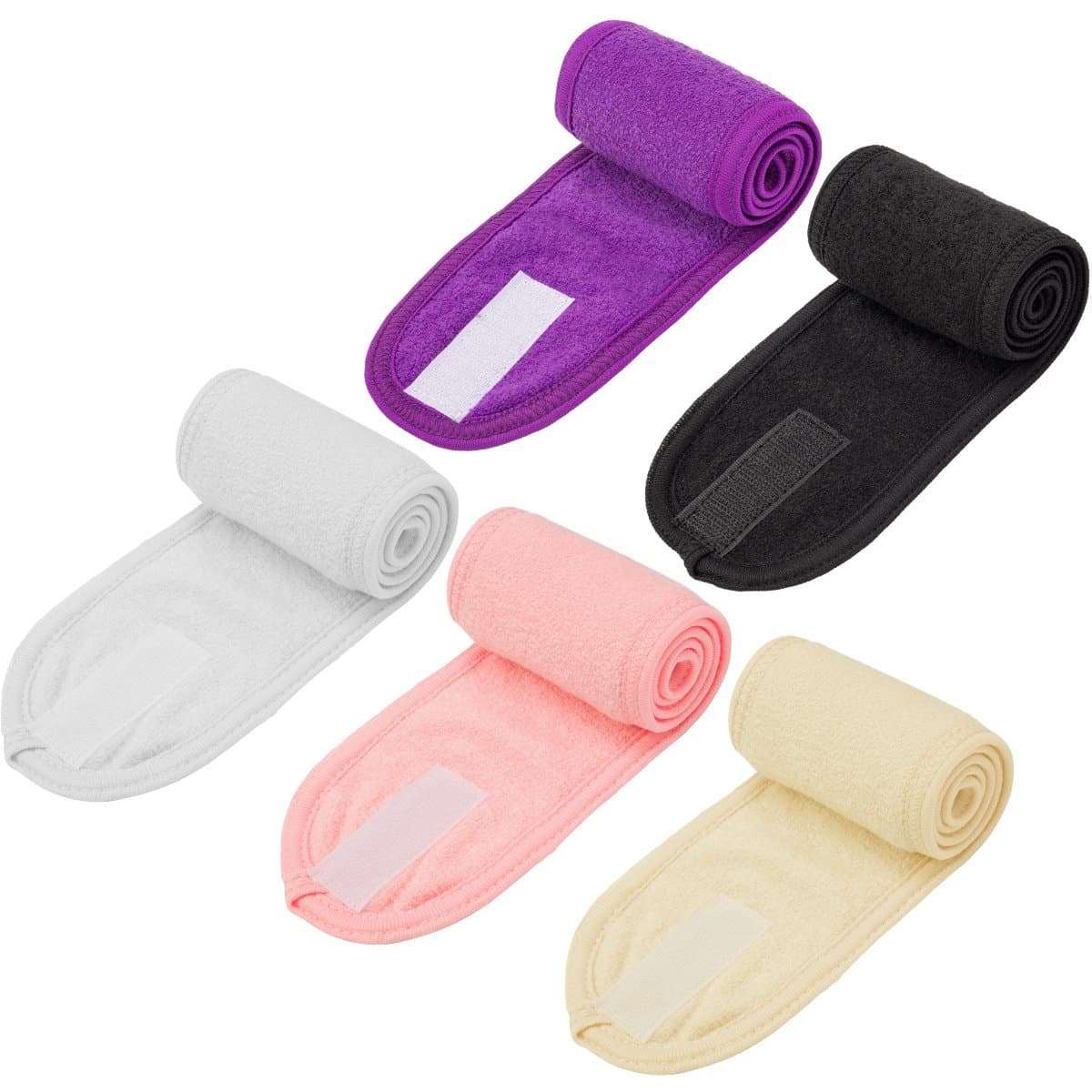 Madholly 5 piece Spa Makeup Headband Towel Terry Cloth Make Up Headband Yoga Sport Headband Shower Headband Washable Facial Band Adjustable Makeup Wrap Headband with Self-adheisve Tape
