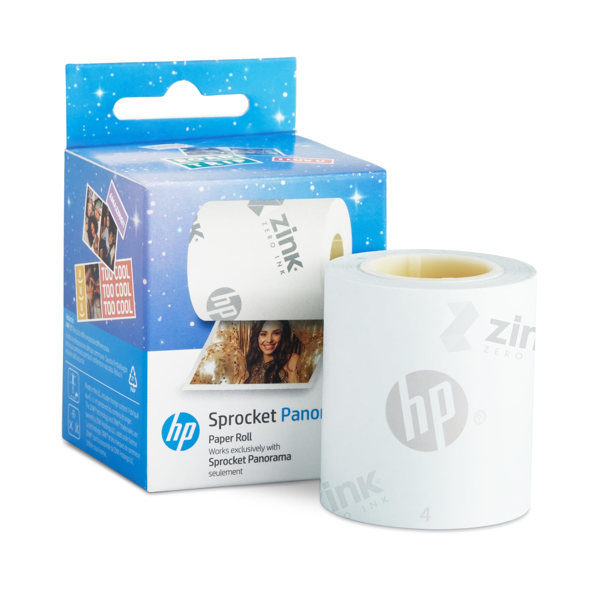 HP Sprocket Panorama 16.4’ (5 Meter) Zink Zero-Ink Sticky Backed Paper Roll, Smudge-Proof, Vibrant Instant Photos or Labels, Compatible with HP Sprocket Panorama Photo and Label Printer