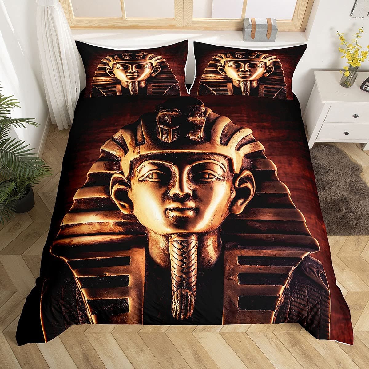 Erosebridal Pharaoh Bedding Sets, King Size 3D Ancient Egypt Tribe Decor Comforter Cover Set for Adult Women Boys Bedroom Home Decor, Egyptian Pyramids Exotic Style Duvet Cover, No Filling InsideOEKO-TEX STANDARD 100