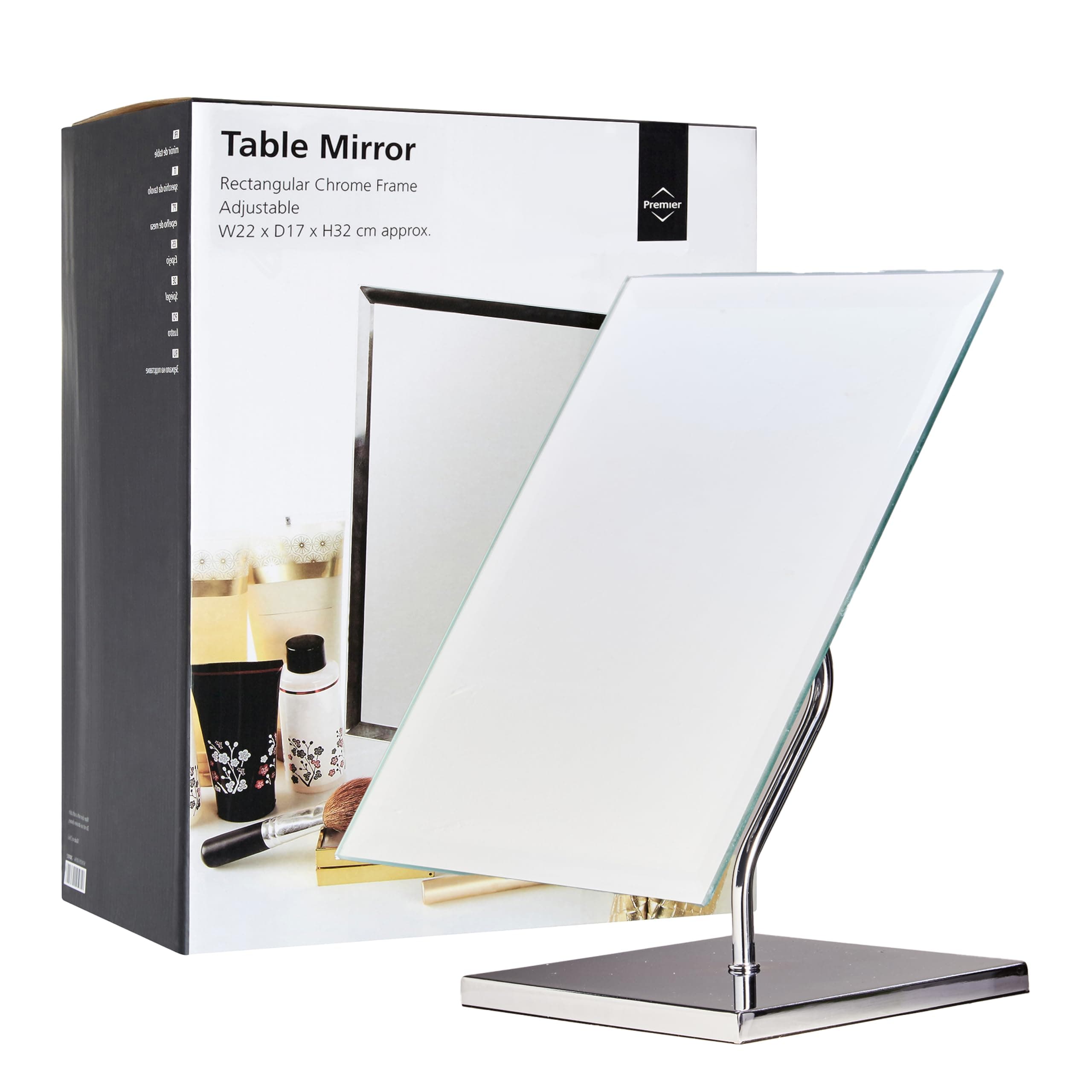 Premier Housewares Free Standing Makeup Mirror, Stable Vanity for Dressing, Durable Table with Customized Height, Lightweight Small Stand Table