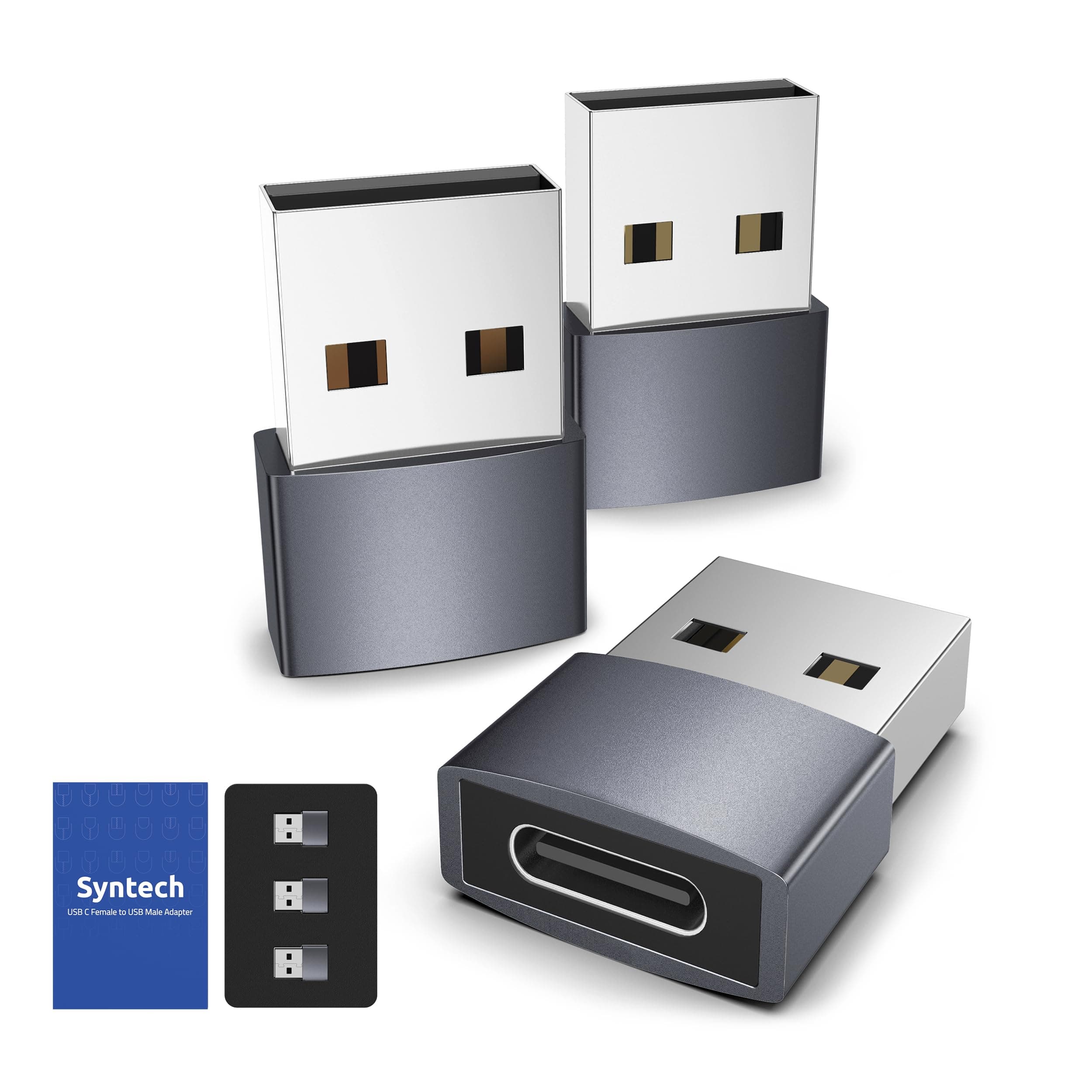 Syntech USB C Female to USB Male Adapter 3 Pack [Travel Must Haves, Aluminum] USB C to USB Adapter, Type C Charger Cable Power Converter Compatible with iPhone 16 15, Apple Watch 10, AirPods 4 CarPlay