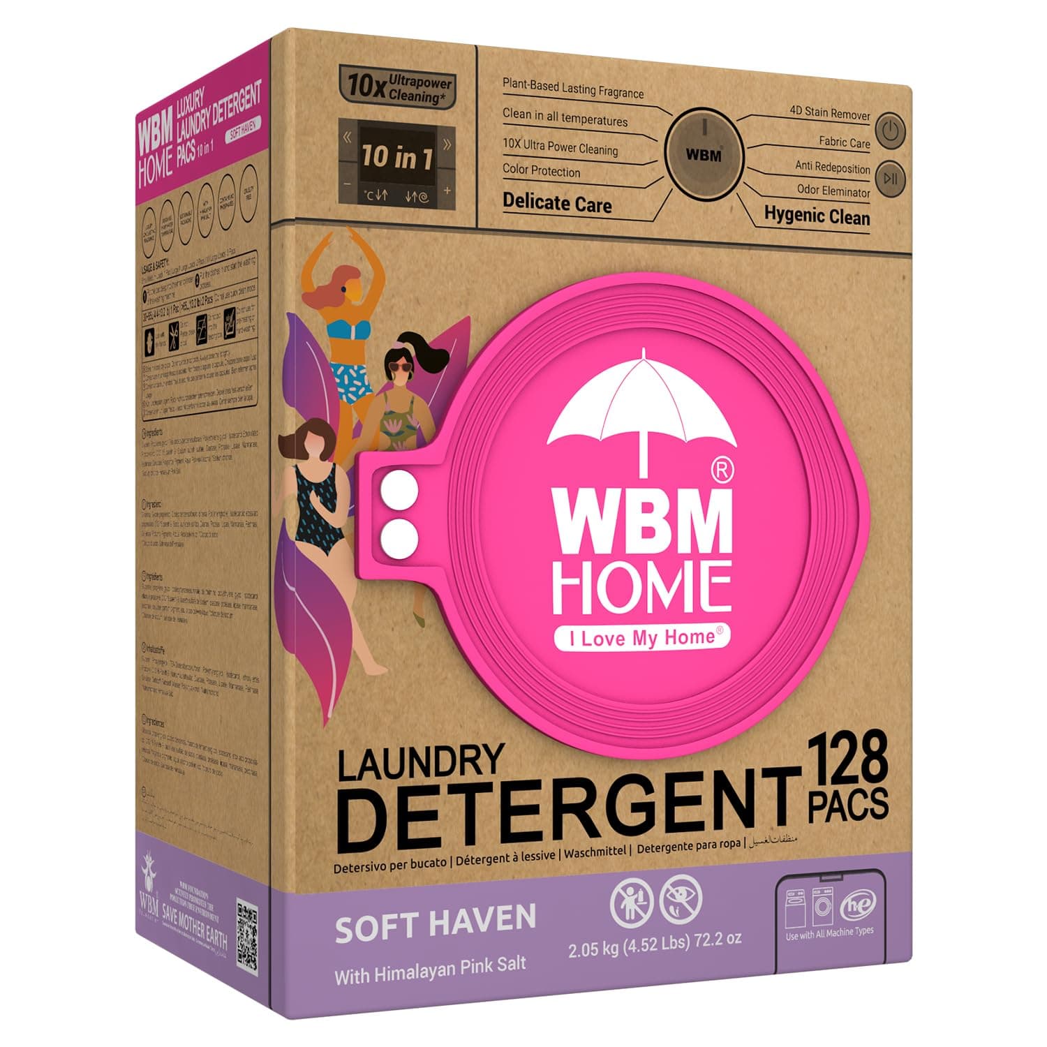 WBM Home Laundry Pods, Total 128 Count | Specially Designed for Undergarments With Soft Heaven Fragrance | Laundry Detergent Pods Formulated With Plant-Based Formula and Gentle Stain Remover