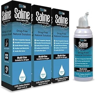 Saline Spray for Nose - Nasal Spray Saline Solution for Newborn, Baby & Adults, Salt Water Decongestant Mist for Stuffy Nose, Travel Friendly, Natural, 0.9% Saline - 100 ml (Pack of 3)
