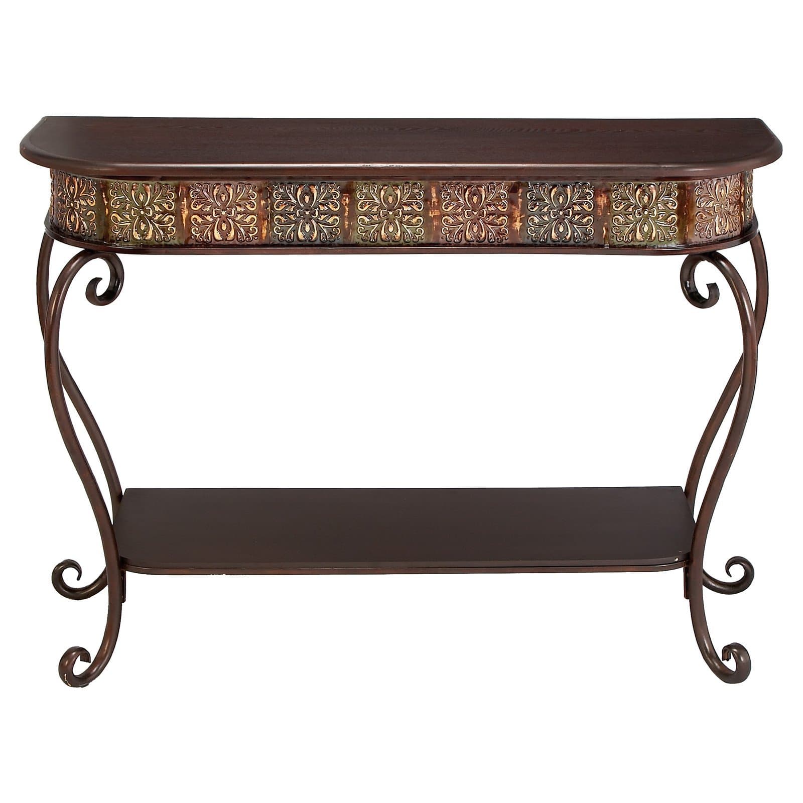 UMA Enterprises Wood Table Top Metal Console Table - Dark Merlot