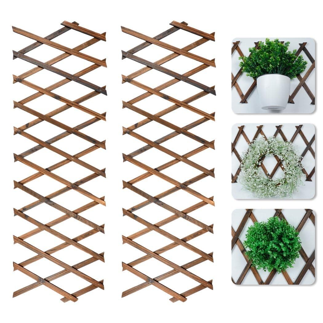 Expandable Wooden Trellis Panels, 2 Pcs - Vertical Rack Stand for Climbing Plants, Wall Decor Hanging Frame for Indoor Outdoor Patio Garden
