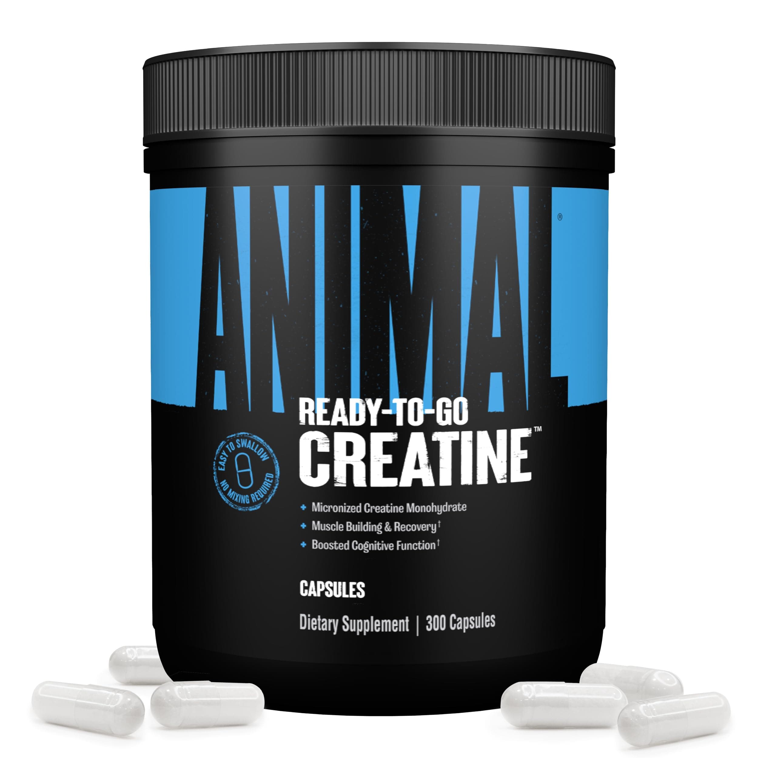 Animal Micronized Creatine Monohydrate Capsules - 300 Caps, 2500mg per Serving to Support Muscle Growth, Endurance, ATP Production, Cognitive Function, Strength, Recovery, and Delay Muscle Fatigue