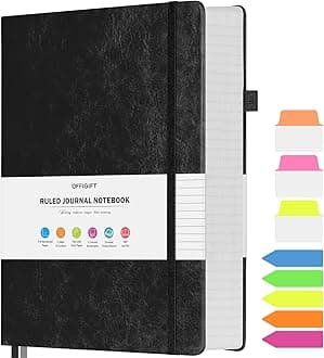 - Lined Journal Notebook, Large A5 College Ruled Notebook, 312 Numbered Pages Work Notebook with Index Stickers, 100gsm Thick Paper, Hardcover Vegan Leather Journal for Women Men School Office, Black