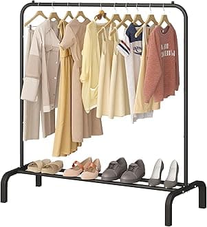 Clothing Garment Rack, 110 CM Metal Clothes Rail with Bottom Rack for Coats, Skirts, Shirts, Sweaters, Black