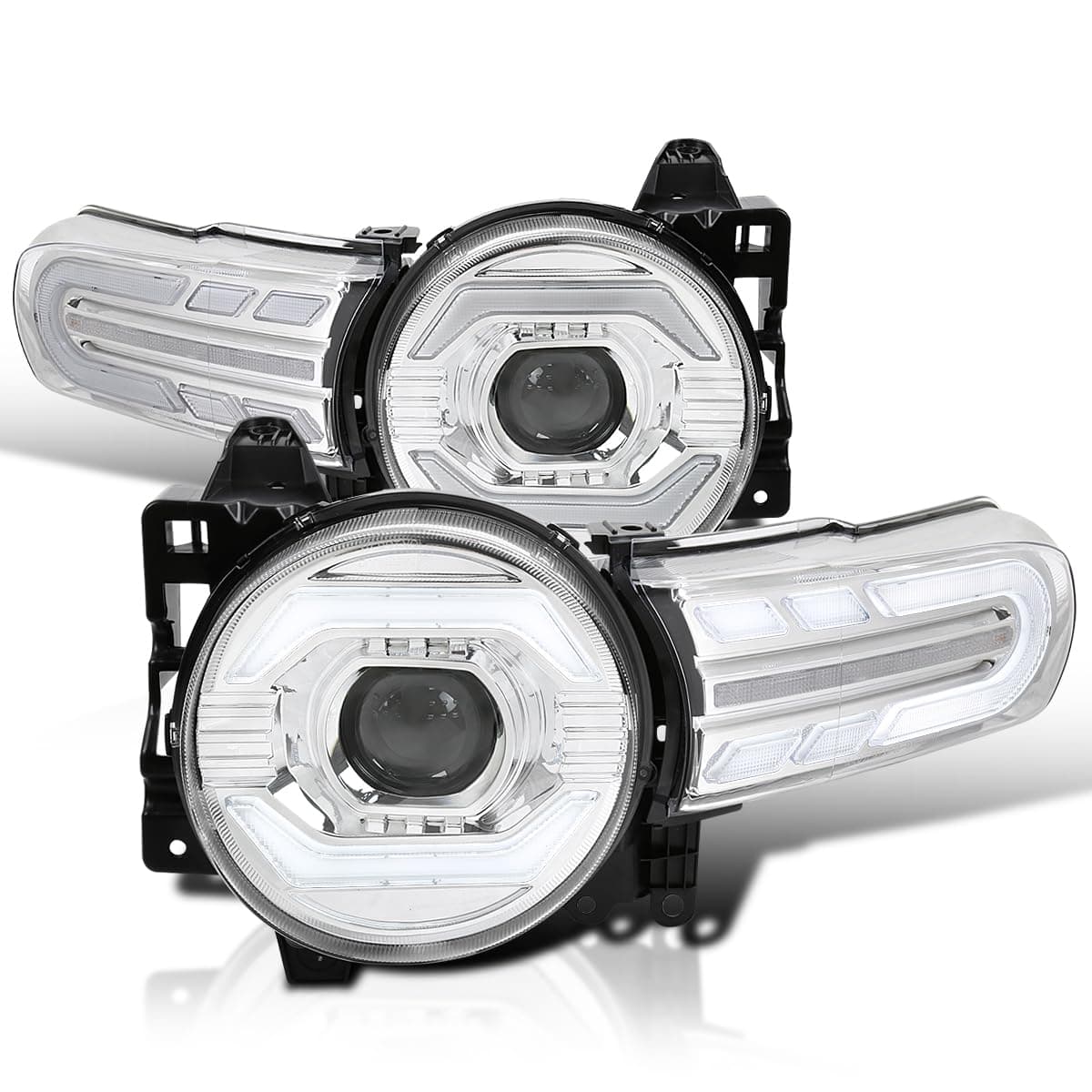 SPEC-D TUNING Chrome Housing Clear Lens Projector Headlights with LED sequential turn sign lights Compatible with 2007-2014 Toyota FJ Cruiser, Left + Right Pair Headlamp Assembly