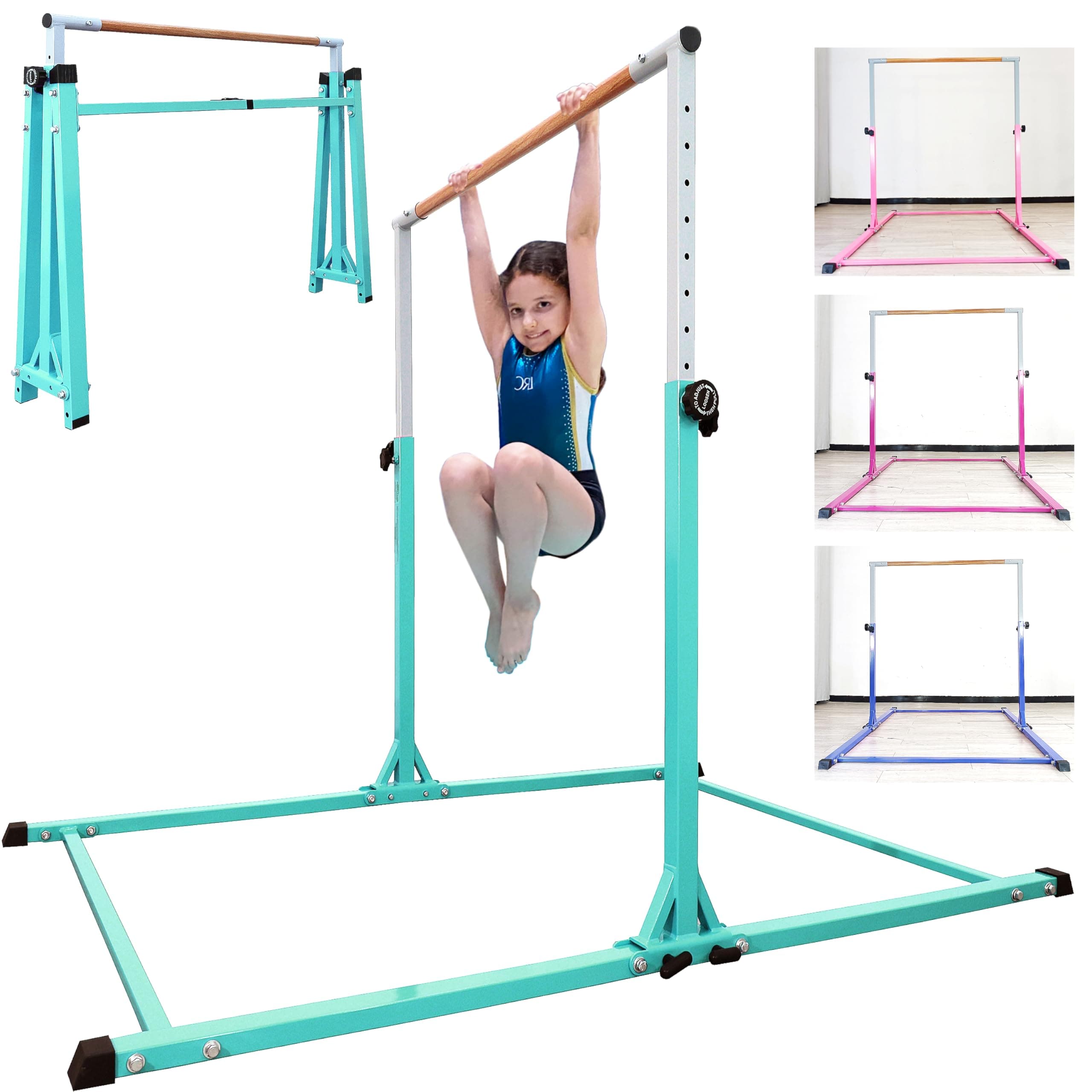 Seliyoo Kids Gymnastics Bar, Foldable Horizontal bar with Unique Arched Base for Home Training,Adjustable Height 35" to 59" for Kids Ages 3-18, 400 LBS Capacity,No Slip Rubber Feet Indoor Outdoors