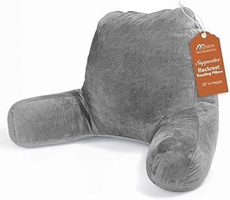 Sasttie Reading Pillow, Velvet Back Pillow for Bed Sitting Up, Adult Back-Rest Support Cushion with Arms for Sit Up on Couch, Sofa, and Floor, Dorm Essentials, Reading Accessories, Dark Grey