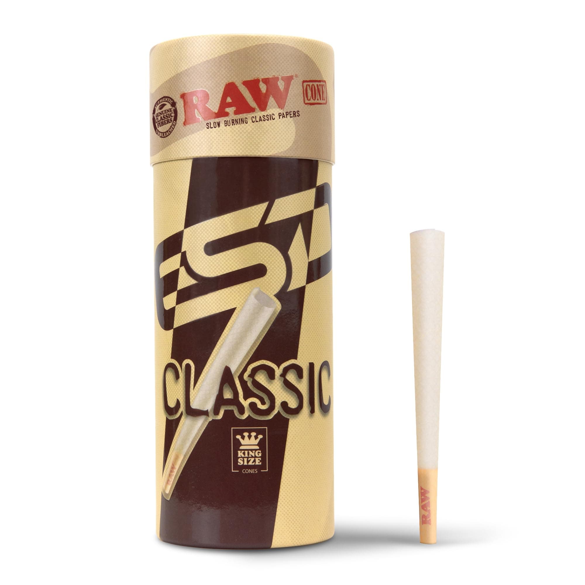 Cones Classic King Size | 50 Pack | Natural Pre Rolled Rolling Paper with Tips & Packing Sticks Included