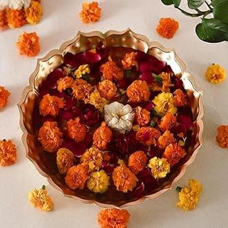Klassic 12 Inch Metal Decorative Floral Urli Bowl for Floating Flowers & Tea Light Candles | Diwali Decoration Items for Home, Table Room & Pooja Room (Glossy Golden, Pack of 1)