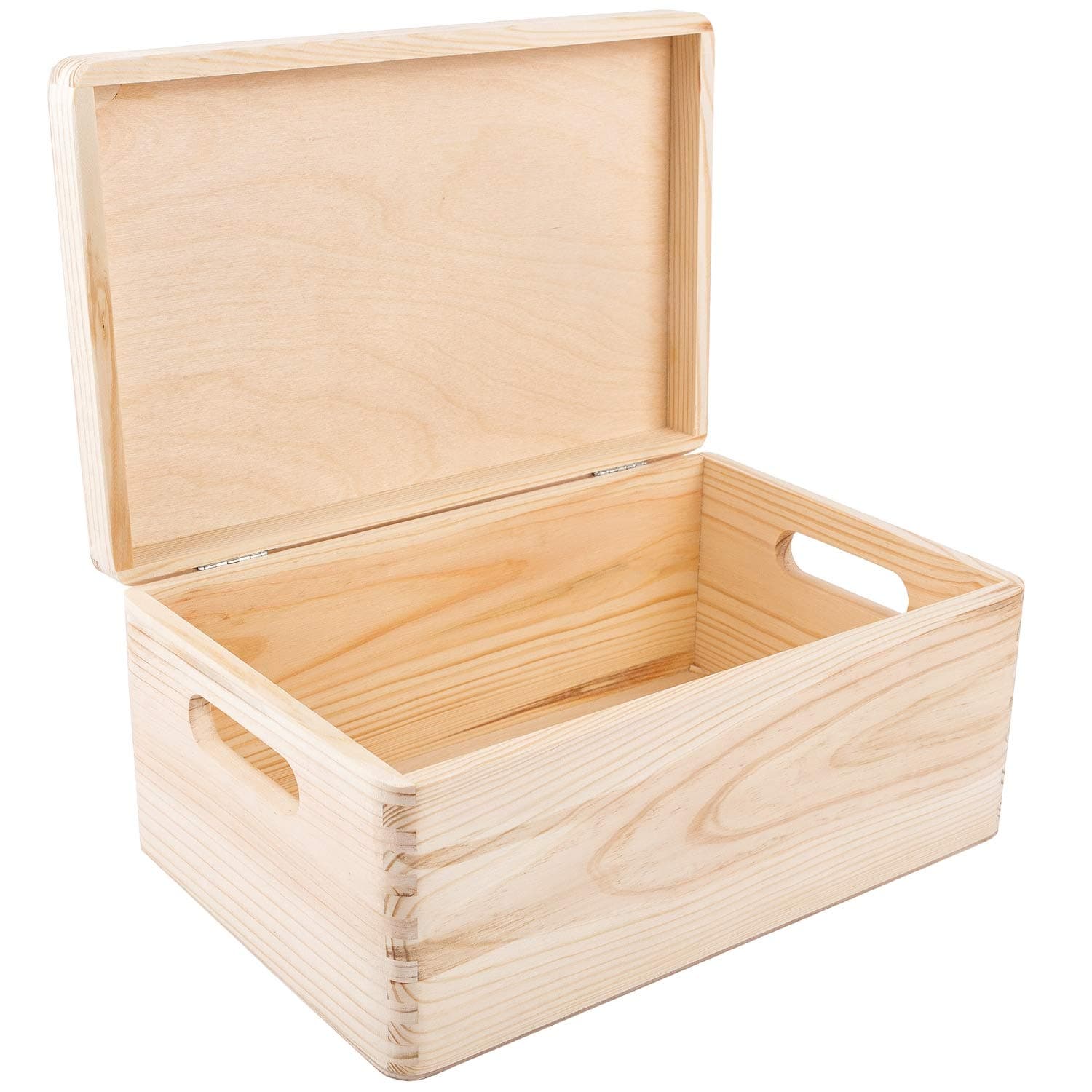 Large Wooden Storage Box with Hinged Lid | 11.8 x 7.87 x 5.51 in (+-0.5) | Keepsake Unfinished Plain Unpainted Gift Box with Handles for Tool Toy Kitchen | ROUGH & UNSANDED Wood Trunk